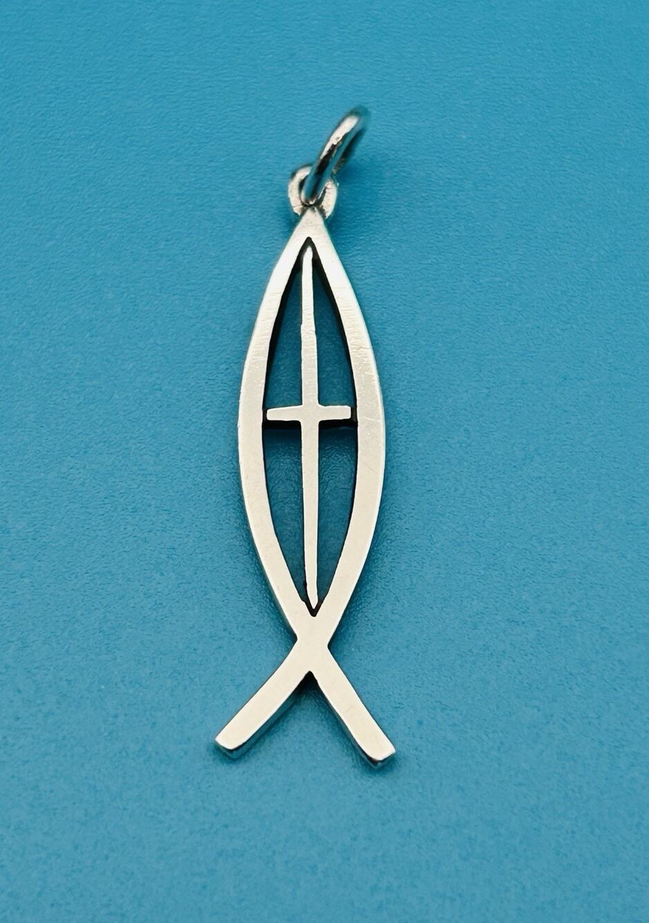 James Avery Retired 925 Sterling Silver Ichthus Cross Jesus Fish Charm 1.25"